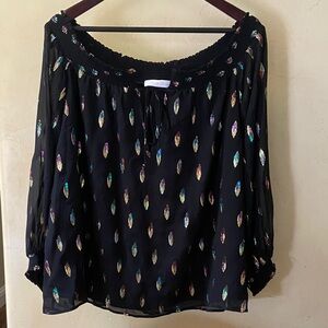 Sz 10 or 12 EU 44 Black Lovely Black Women's Top w/Pretty Threaded Design